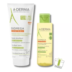 A-DERMA EXOMEGA CONTROL emolientni balzam, 200 ml + DARILO A-Derma Exomega Control olje, 100ml