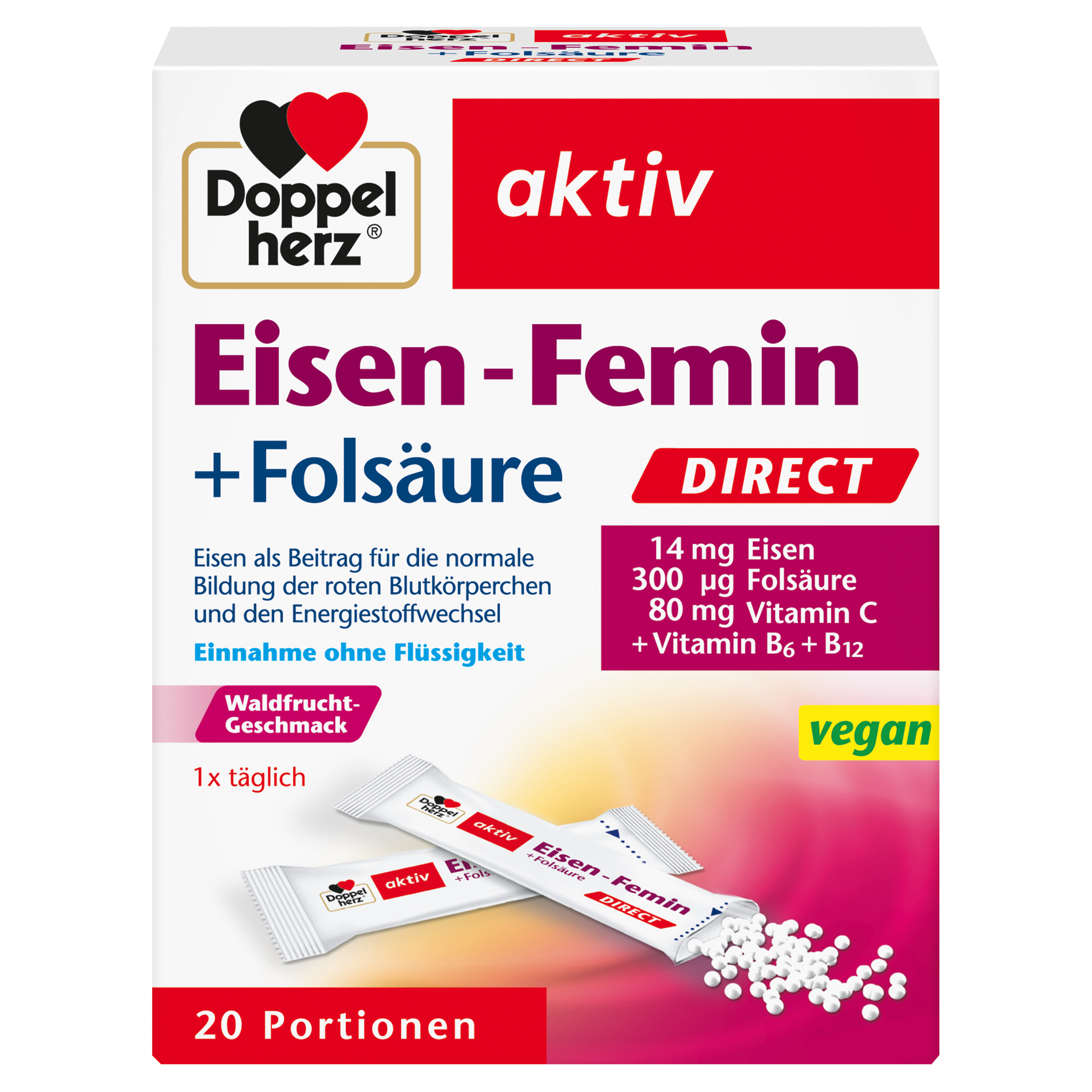 Doppelherz AKTIV Železo FEMIN + folna kislina, DIREKT, 20 vrečic