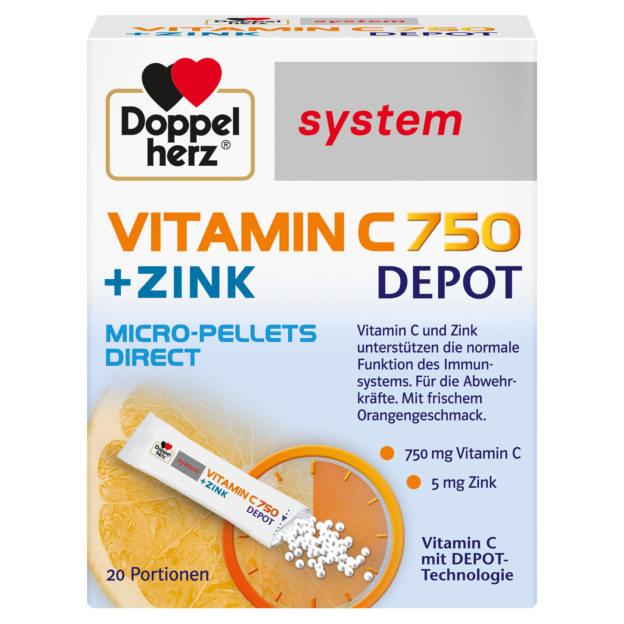 Doppelherz SYSTEM Vitamin C 750 + cink, DIREKT, 20 vrečic