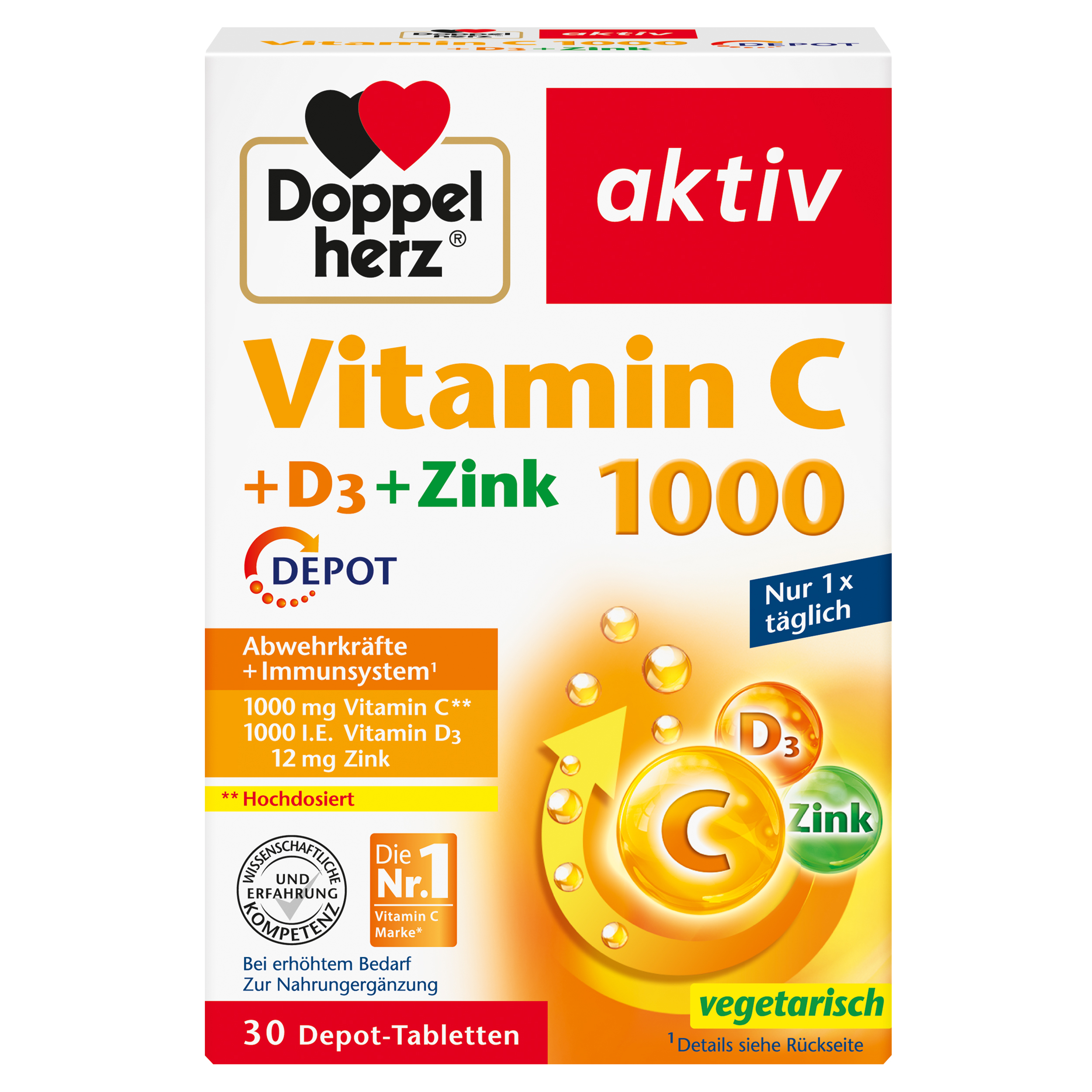 Doppelherz AKTIV Vitamin C 1000 + D3 + cink, 30 tablet